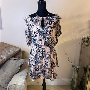 Parker Blush Floral Tiered Mini silk Dress XS